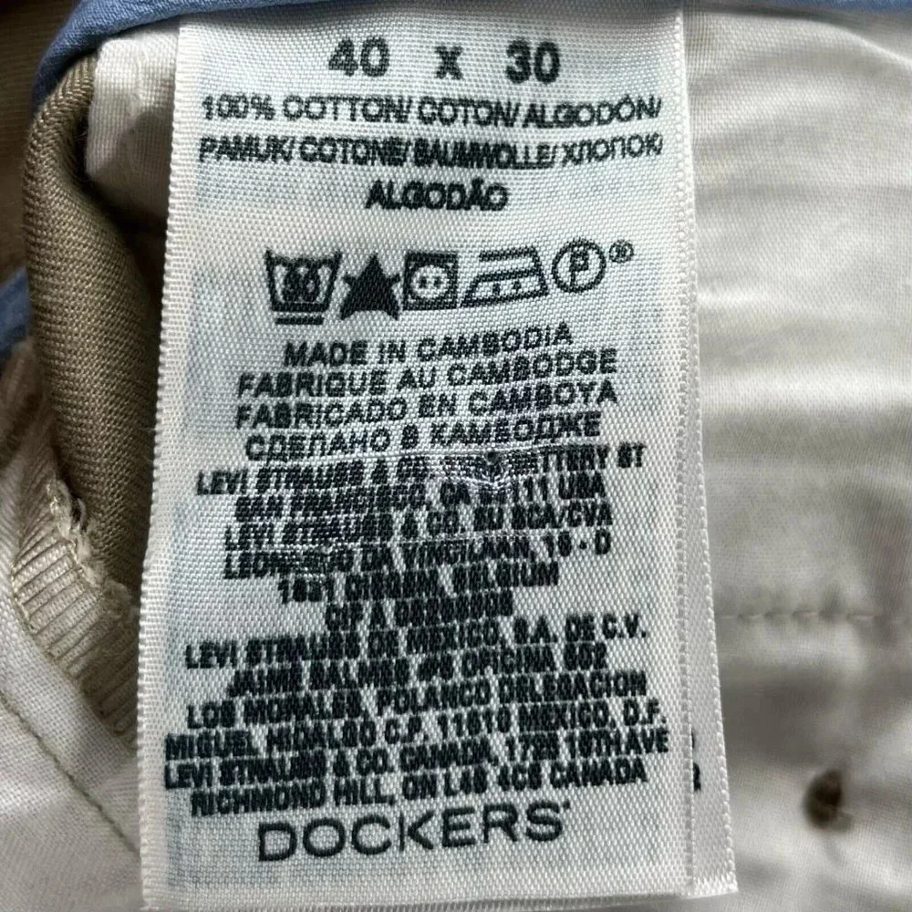Dockers Pants Men 40x30 Chino Straight Fit Flat Front Stretch Twill Cotton Beige